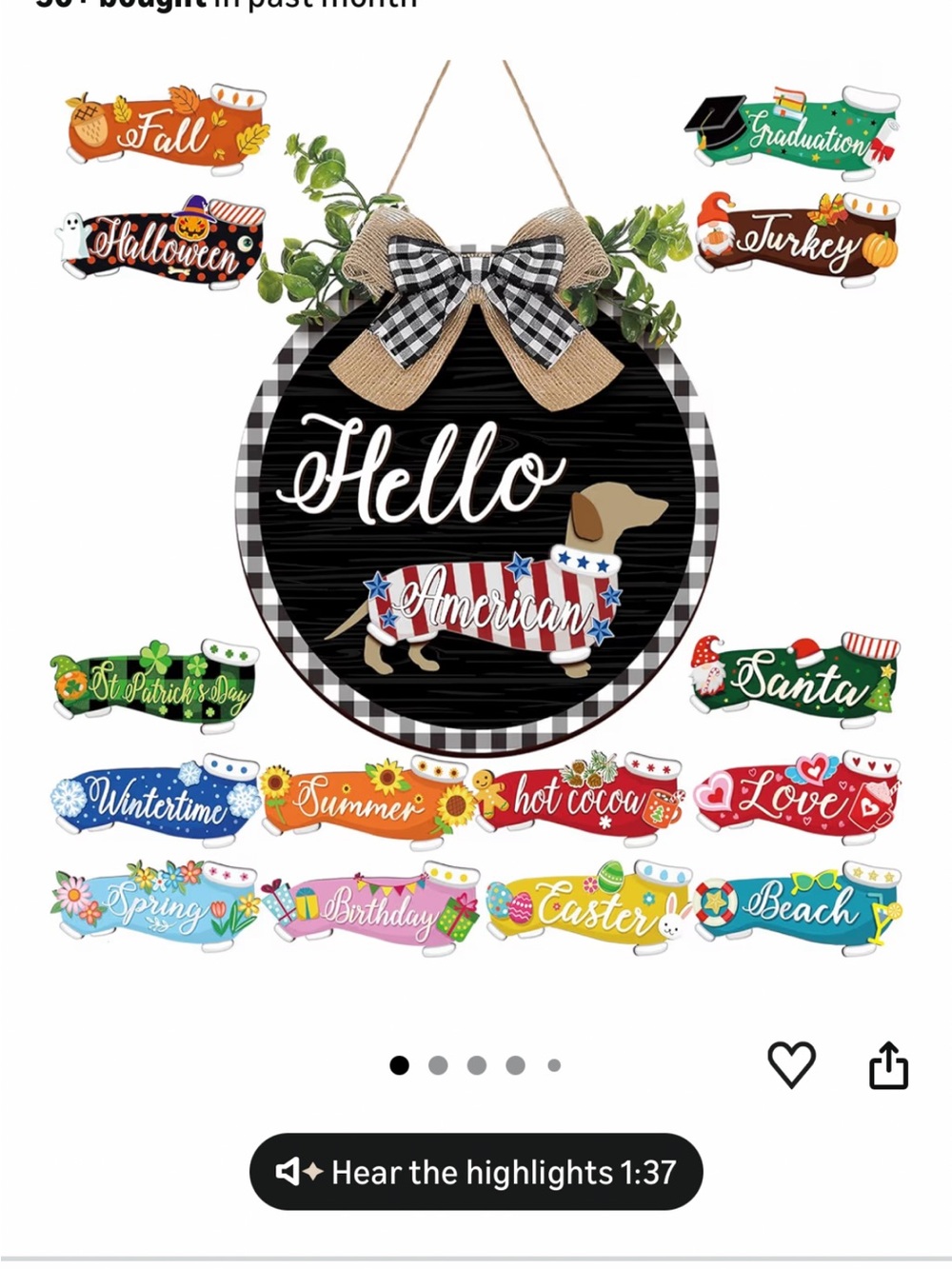 Amazon Black & White Buffalo Plaid 'Hello American' Round Door Hanger
